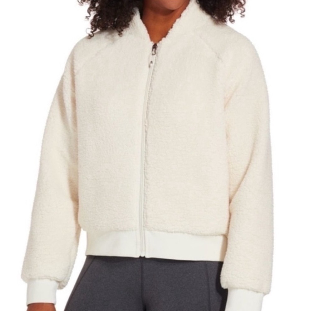Calia Studio by Carrie Underwood Sherpa Fleece Bomber Jacket in Egret | Size M